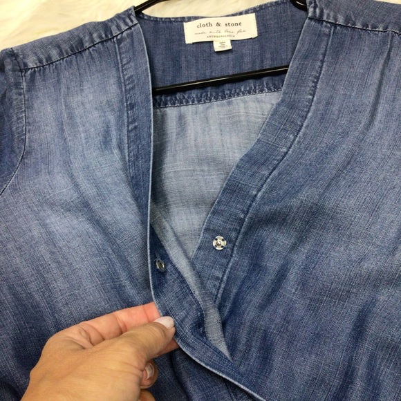 Cloth & Stone Blue Lyocell Jumpsuit Anthropologie Romper Tie Waist 3/4 S… - Picture 9 of 10